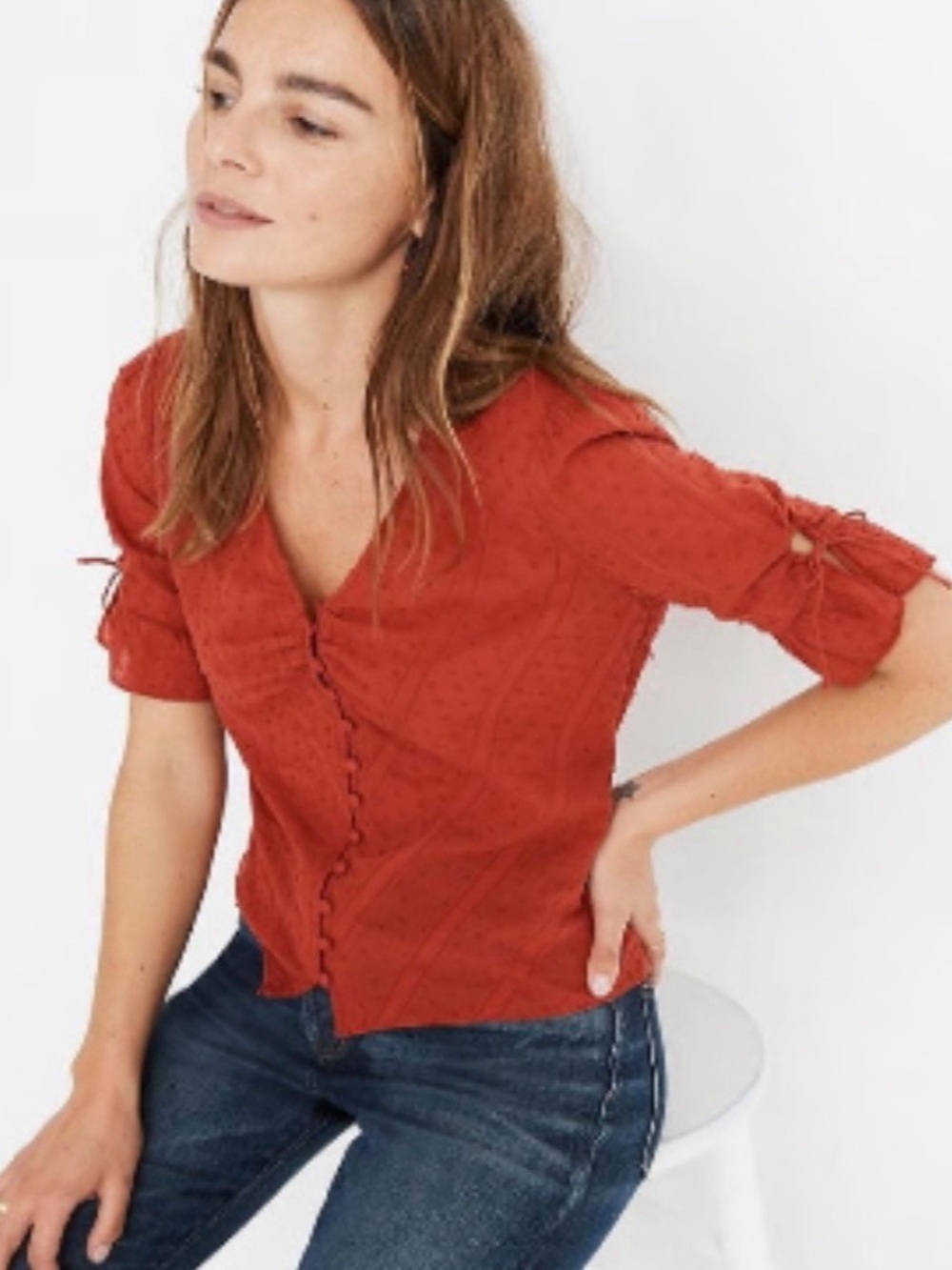 Madewell Daylight Top Rust Color V-Neck Blouse Size 2